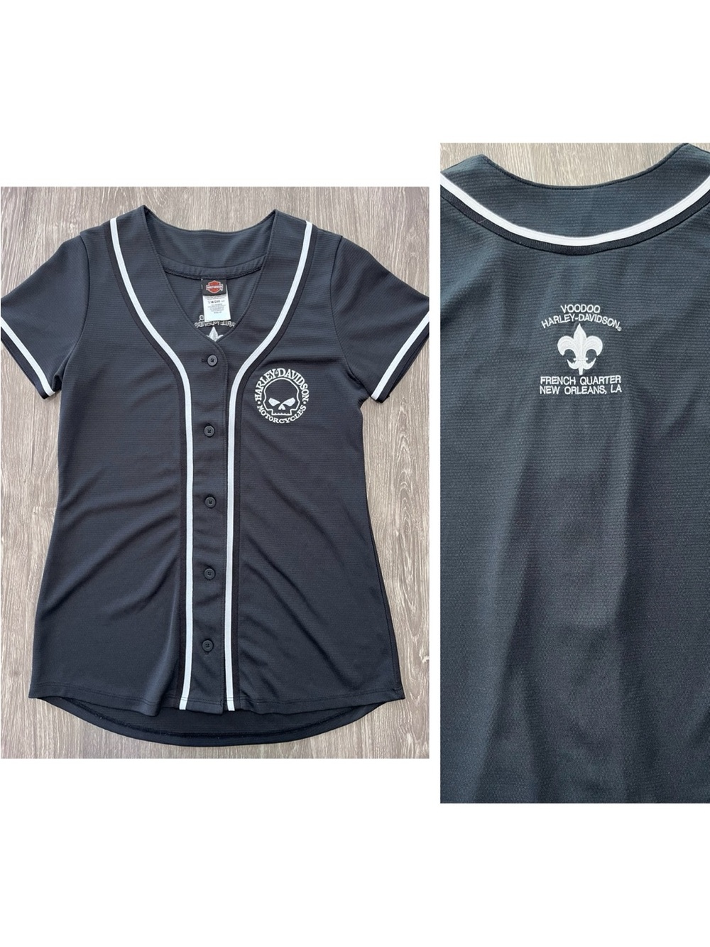 Women’s Harley Davidson Willie G Skull Biker Baseball Jersey New Orleans Voo Doo